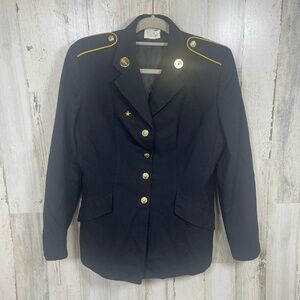 Bremen Bowdon Uniform Jacket Coat Womens 14M Navy Gold Military Epaulets Pins